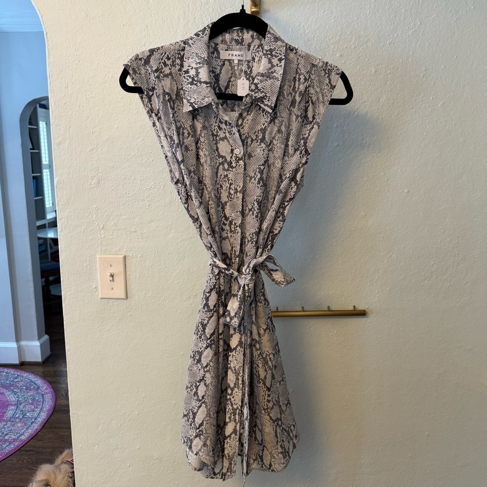 Frame Denim Snake Print Shirt Dress in Black and White
